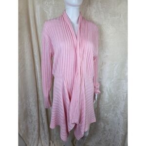 What's Next Pink Ribbed Knit Draped Open Front Cardigan Sweater Large NWT